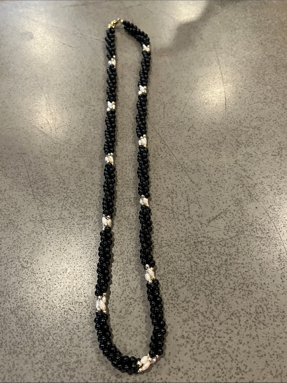 Vintage Black Bead & Mother of Pearl Multi Strand Necklace